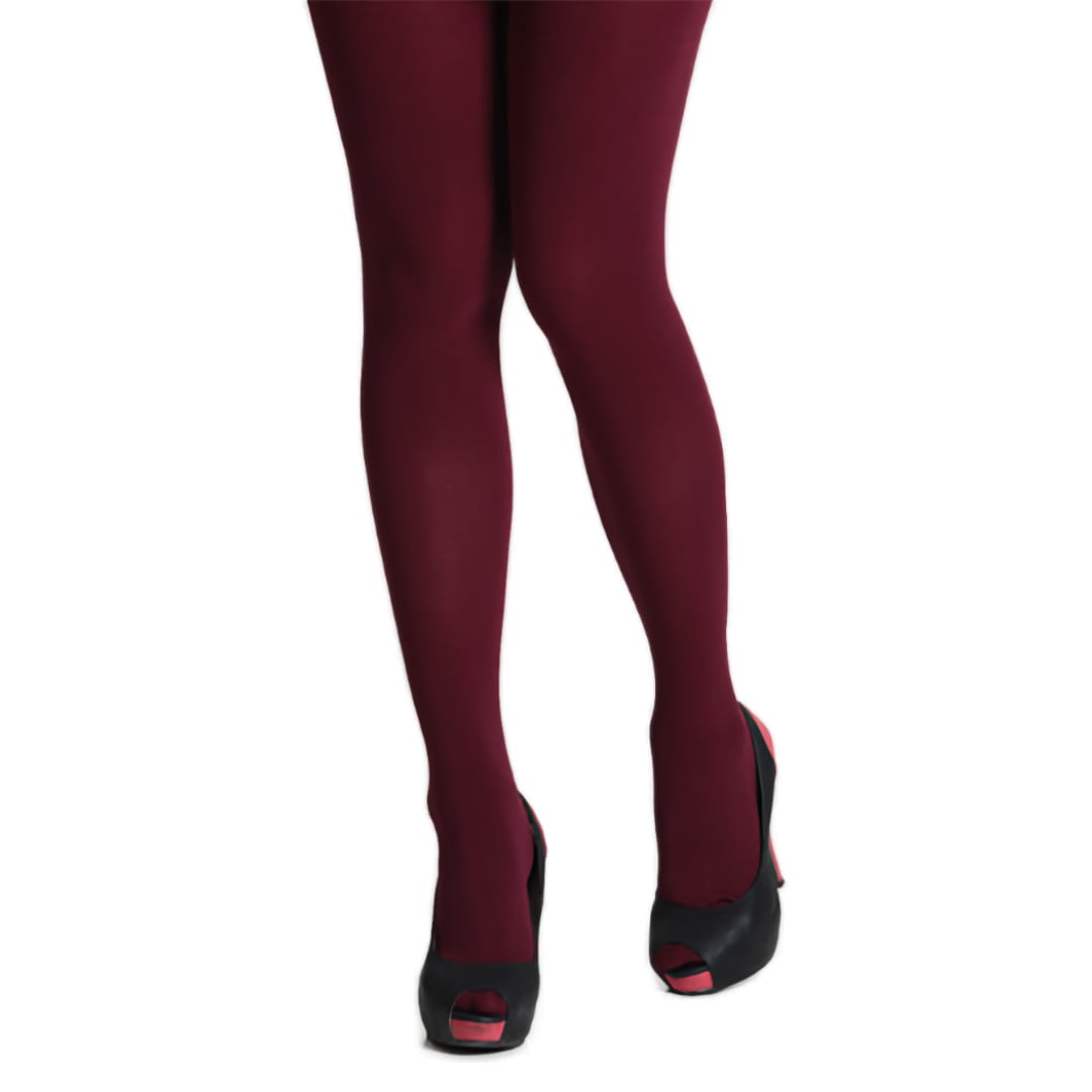 150 Denier Footed Opaque Pantyhose Tights Burgundy