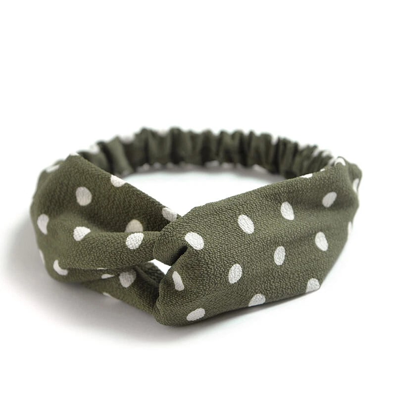 Olive green polka dot twist knot headband for women