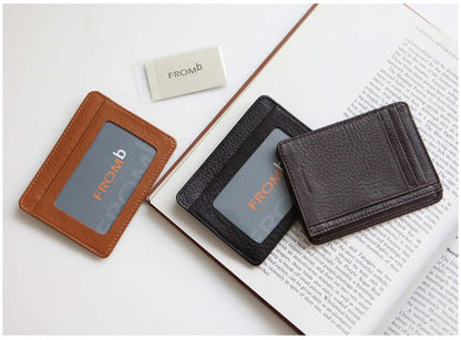 Men's Cowhide Genuine Leather Slim Card ID Wallet 