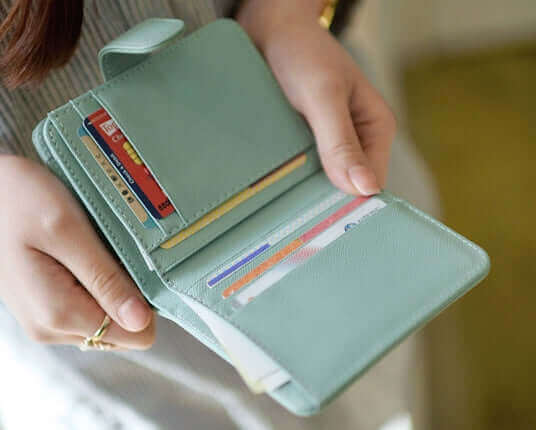 Women's Genuine Saffiano Leather Half Wallet 