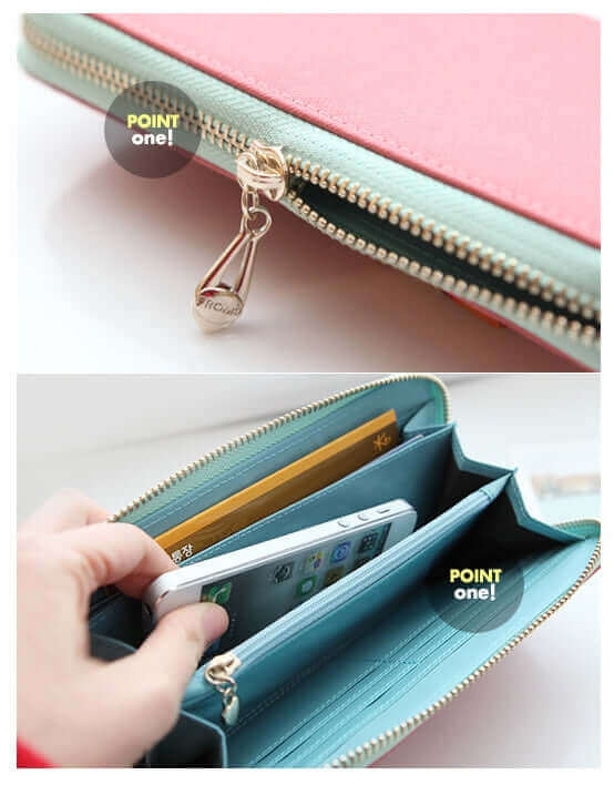 Women's Genuine Leather Zip Around Wallet Coin Cards Vivid Colours - CIRCLO