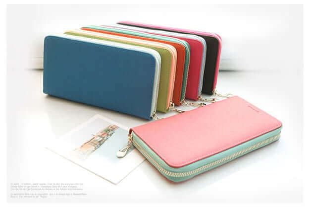 Women's Genuine Leather Zip Around Wallet Coin Cards Vivid Colours - CIRCLO