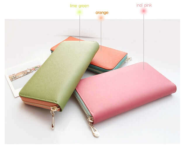 Women's Genuine Leather Zip Around Wallet Coin Cards Vivid Colours - CIRCLO