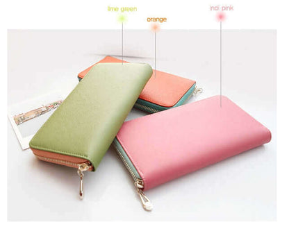 Women's Genuine Leather Zip Around Wallet Coin Cards Vivid Colours - CIRCLO