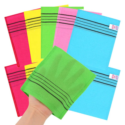 Assorted colourful Korean exfoliating mitt towels, 10 piece pack